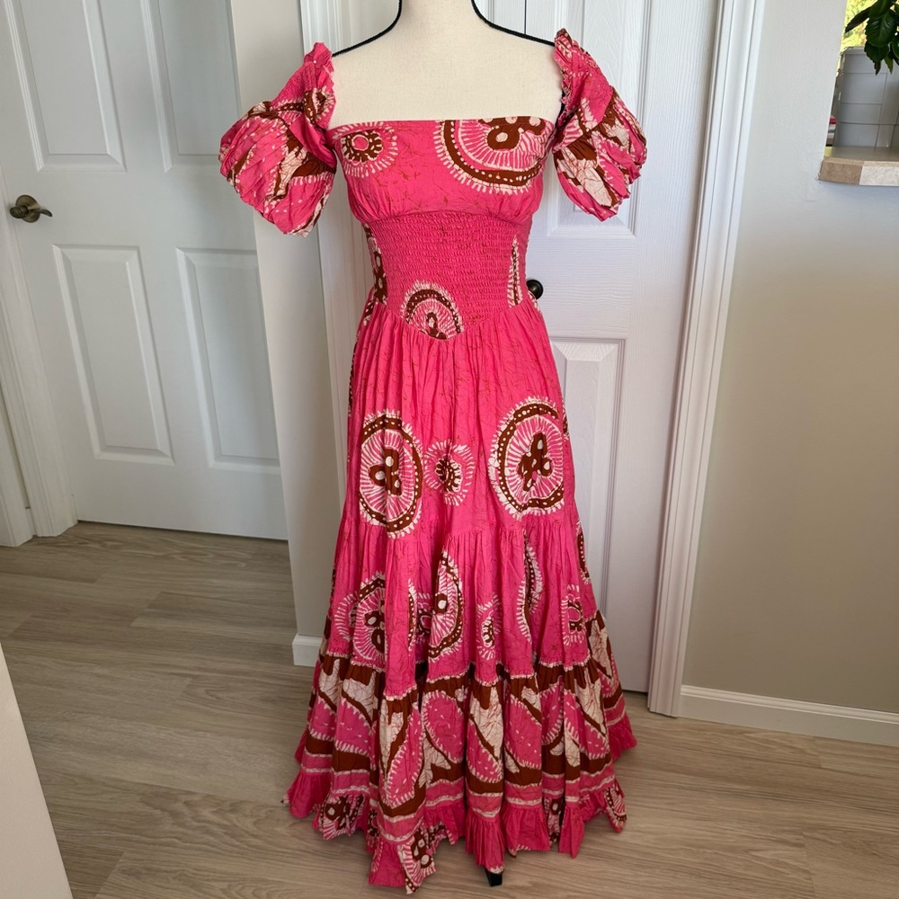 Love The Label GIGI Pink Boho Fairy Cottage Tiered Ruffled Maxi Dress XS NWT